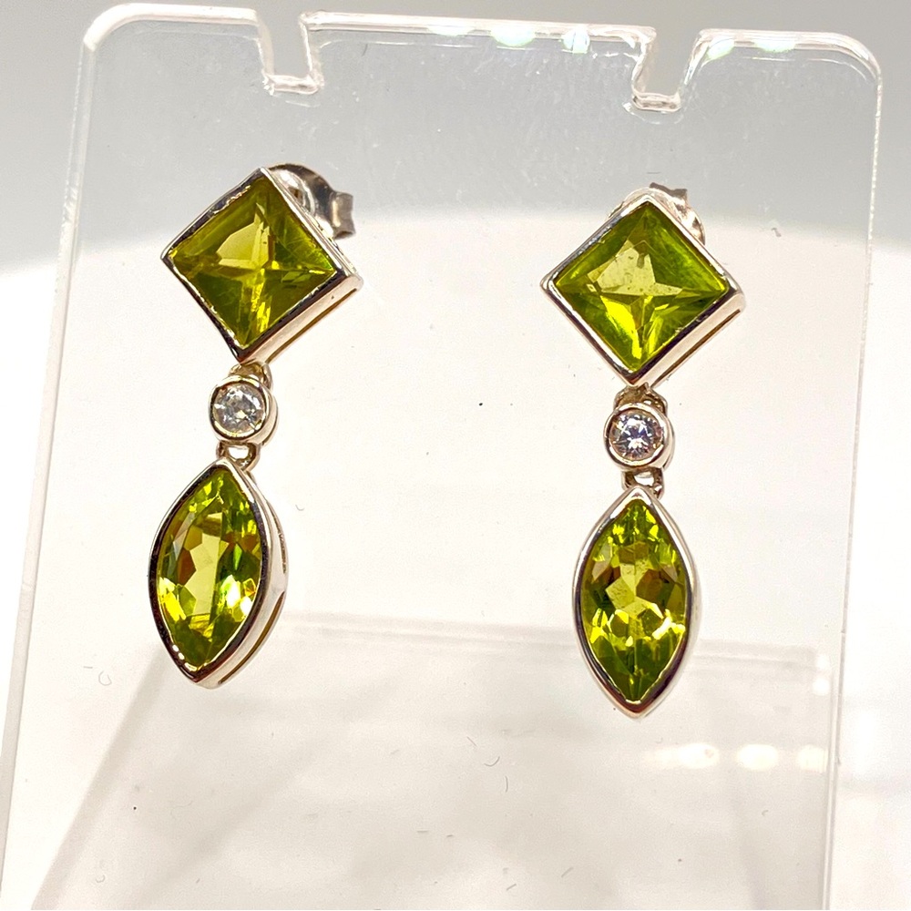 Natural Faceted Peridot Dangle Earrings in Sterling Silver